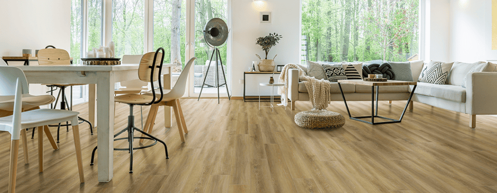 vinyl plank flooring application to a living room